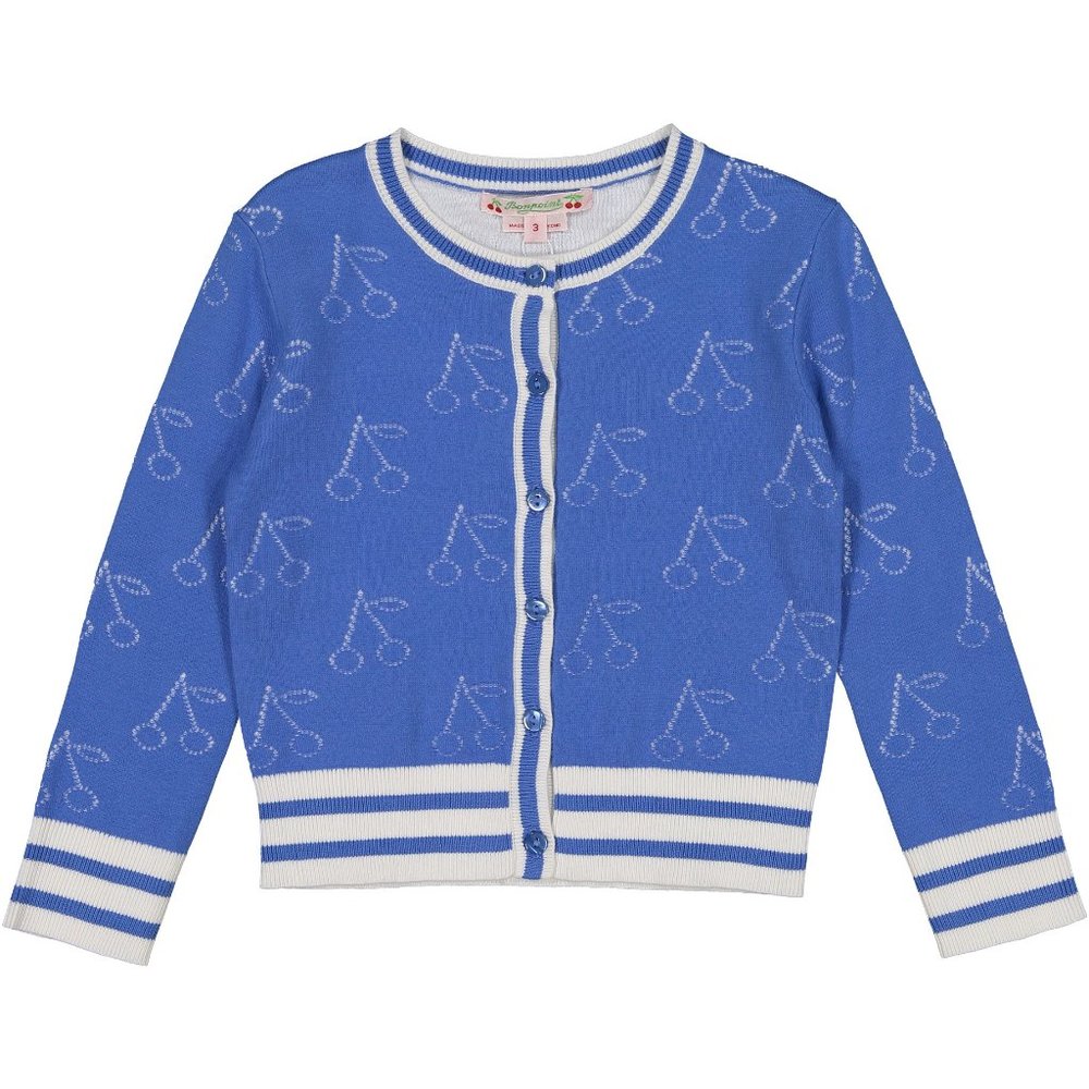 Bonpoint cherry cardigan sweater blue white